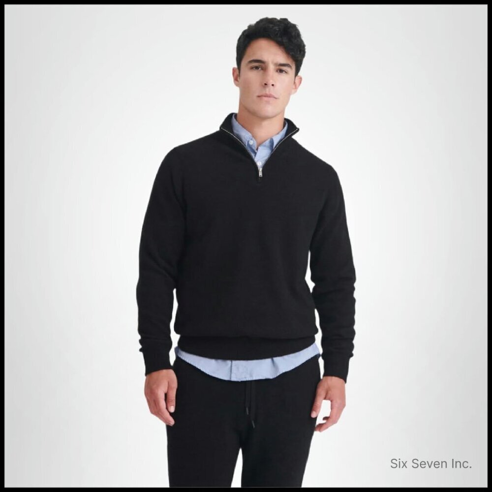 Cashmere Quarter Zip Pullover Classic Fit Minimal Chic Mens Sweater